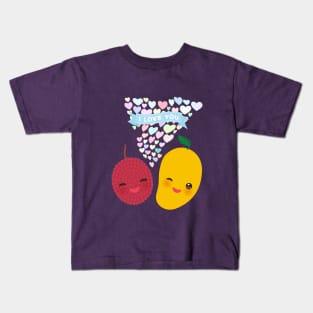 Kawaii lychee and mango with pink cheeks and winking eyes Kids T-Shirt